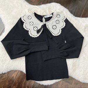 Zara sweater in black with white collar
